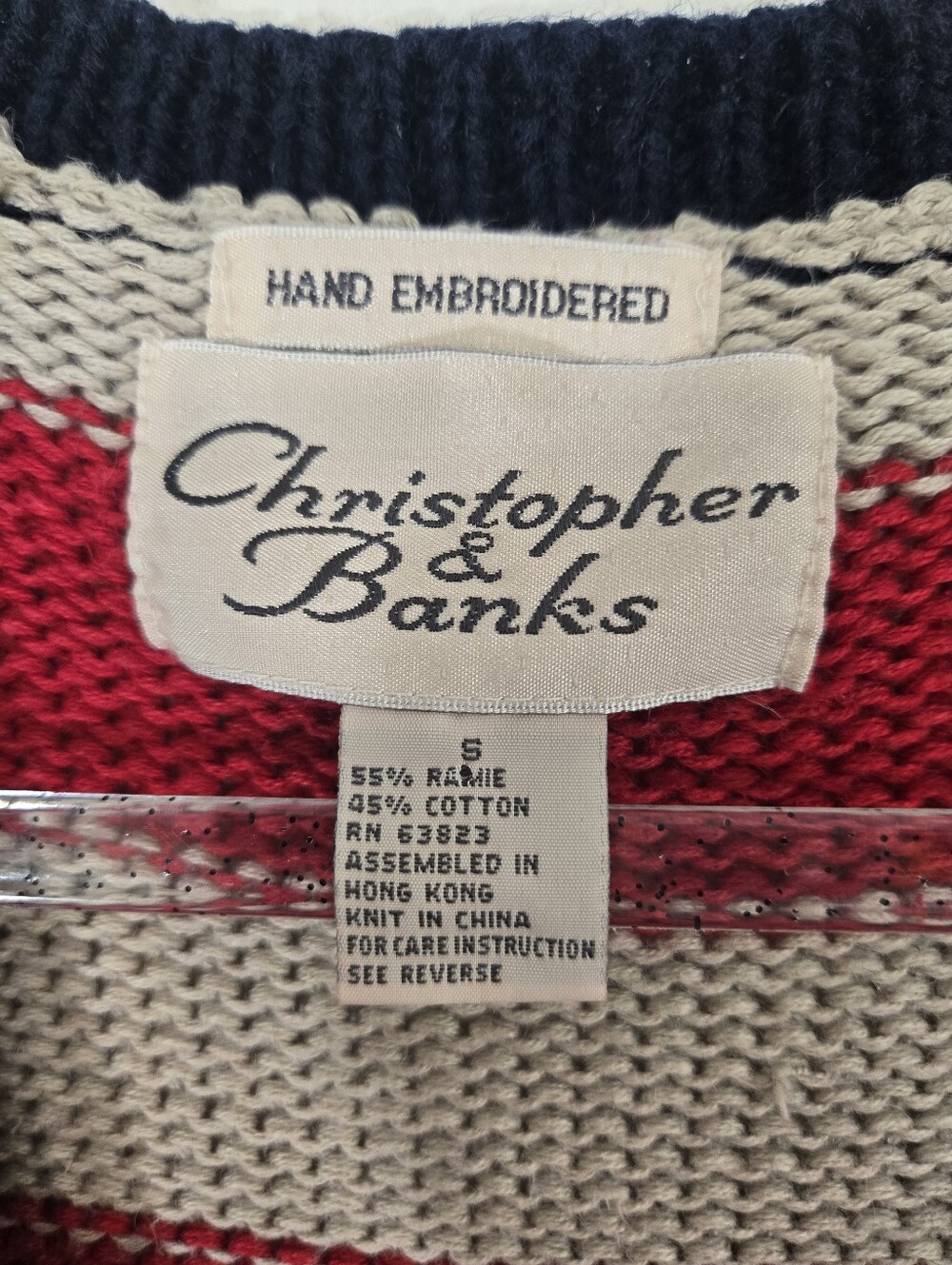 Christopher & Banks Americana Vintage Red/Navy/Tan Star Heart Button Vest, S - Picture 7 of 8